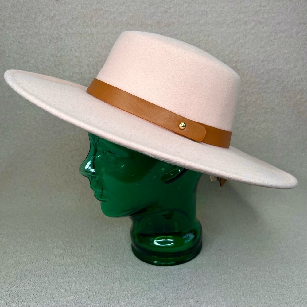 Classic Western Cowgirl Wide-Brim Hat w/Tan Band Pink Women’s Faux Wool Classic - Picture 2 of 9
